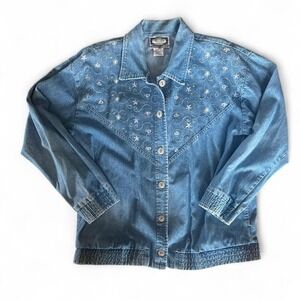 90's Denim Embroidered Jean Jacket Size Medium